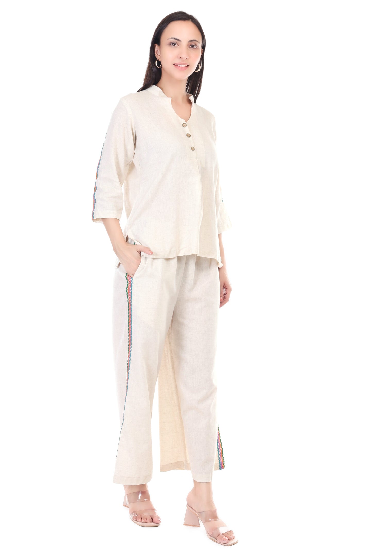 Cotton flex coord set with chicken lace
