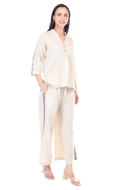Cotton flex coord set with chicken lace
