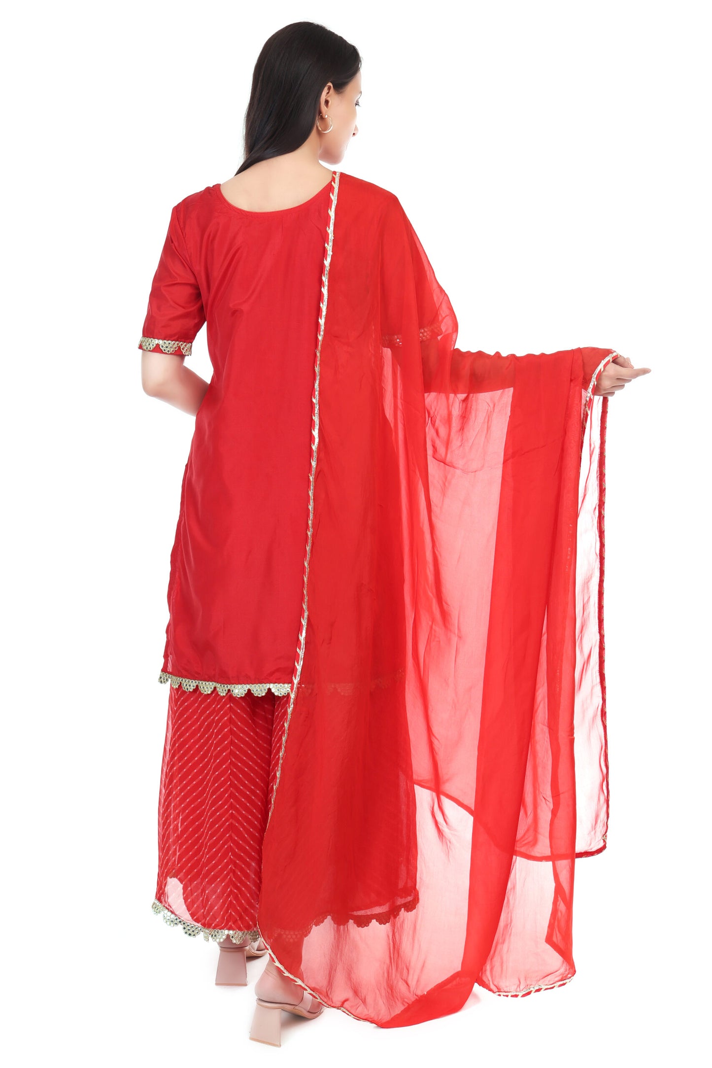 Silk kurta with georgette sharara and orgenzza dupatta