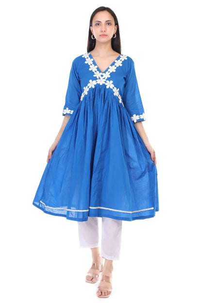Cambric Cotton Anarkali kurta set detailing with Lace