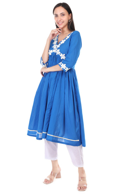 Cambric Cotton Anarkali kurta set detailing with Lace