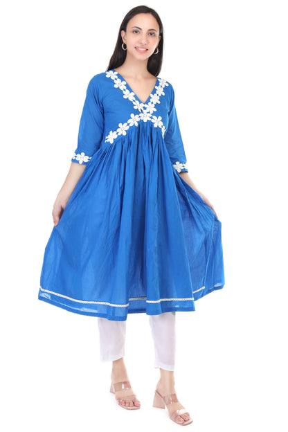 Cambric Cotton Anarkali kurta set detailing with Lace