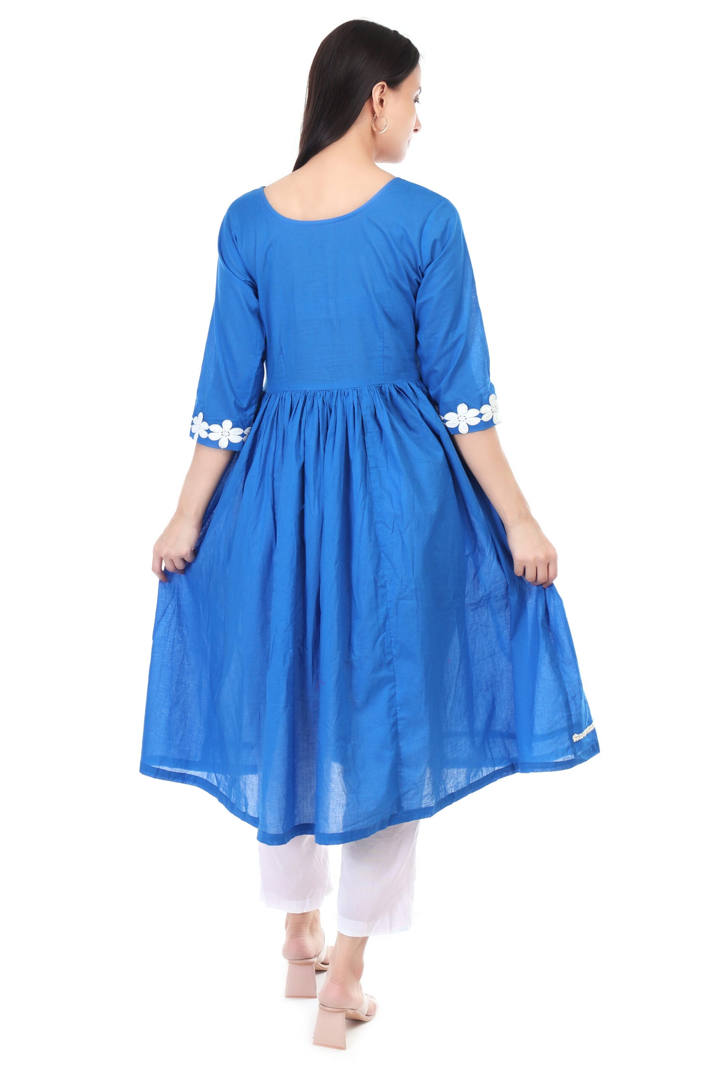 Cambric Cotton Anarkali kurta set detailing with Lace