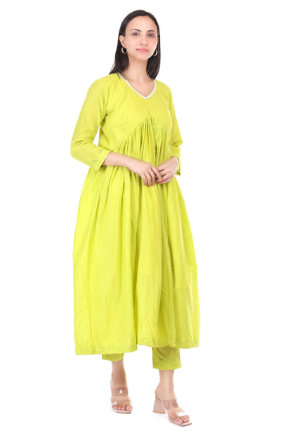 Cambric cotton anarkali kurta set