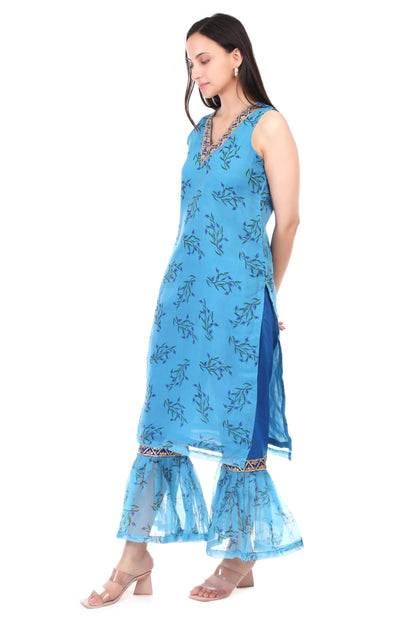 Orgenzza sleeveless kurta with sharara pant