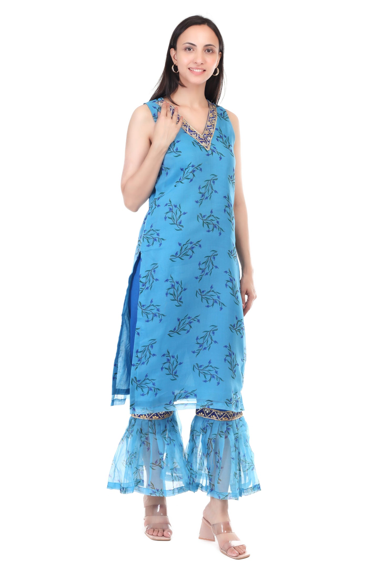 Orgenzza sleeveless kurta with sharara pant