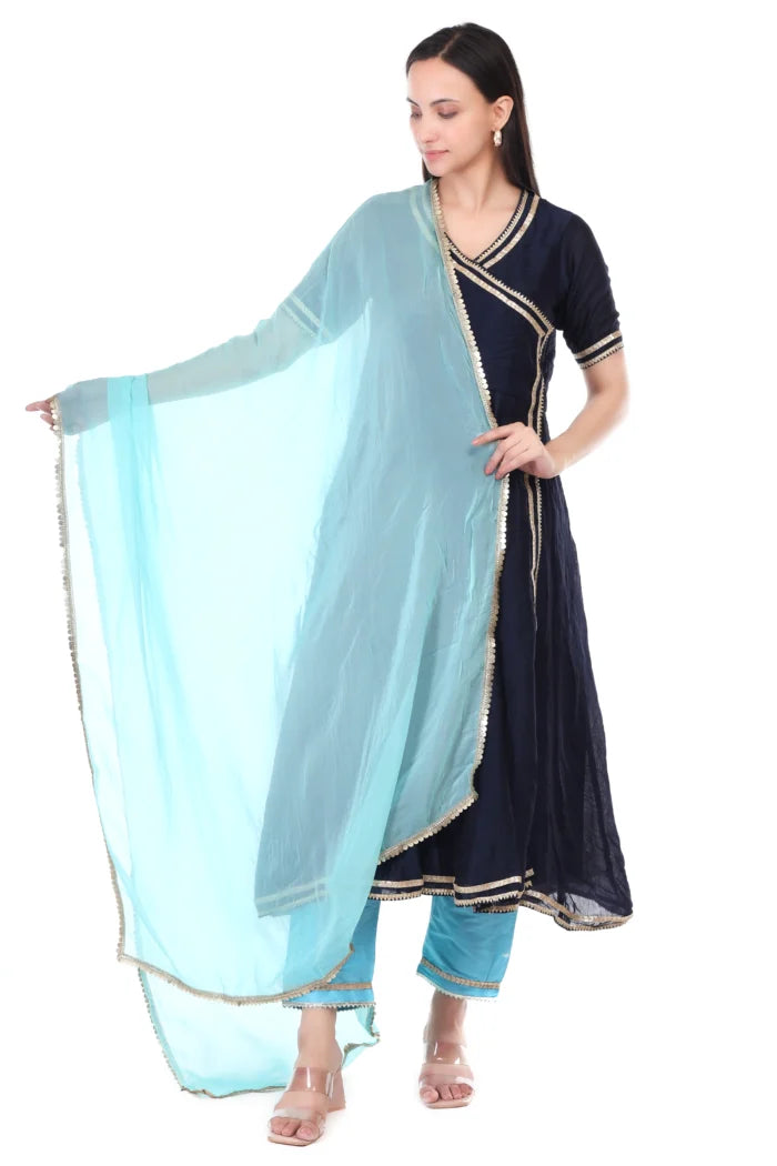 Chanderi silk anarkali set with orgenzza dupatta