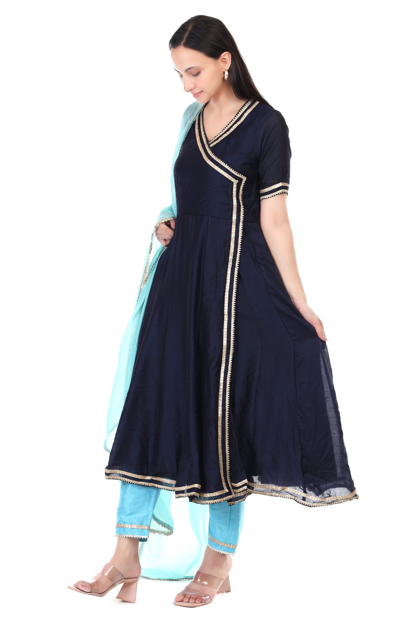 Chanderi silk anarkali set with orgenzza dupatta