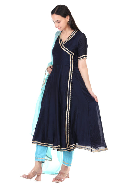 Chanderi silk anarkali set with orgenzza dupatta