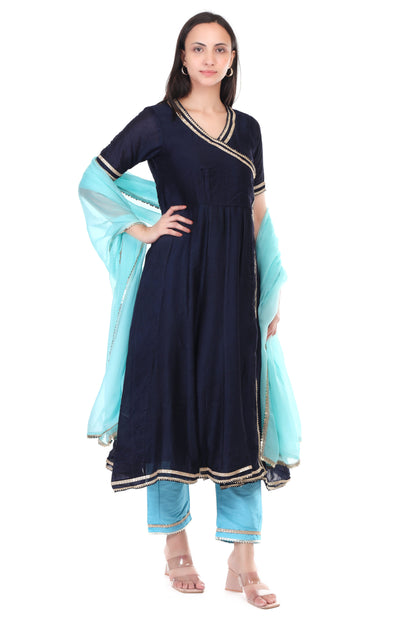 Chanderi silk anarkali set with orgenzza dupatta