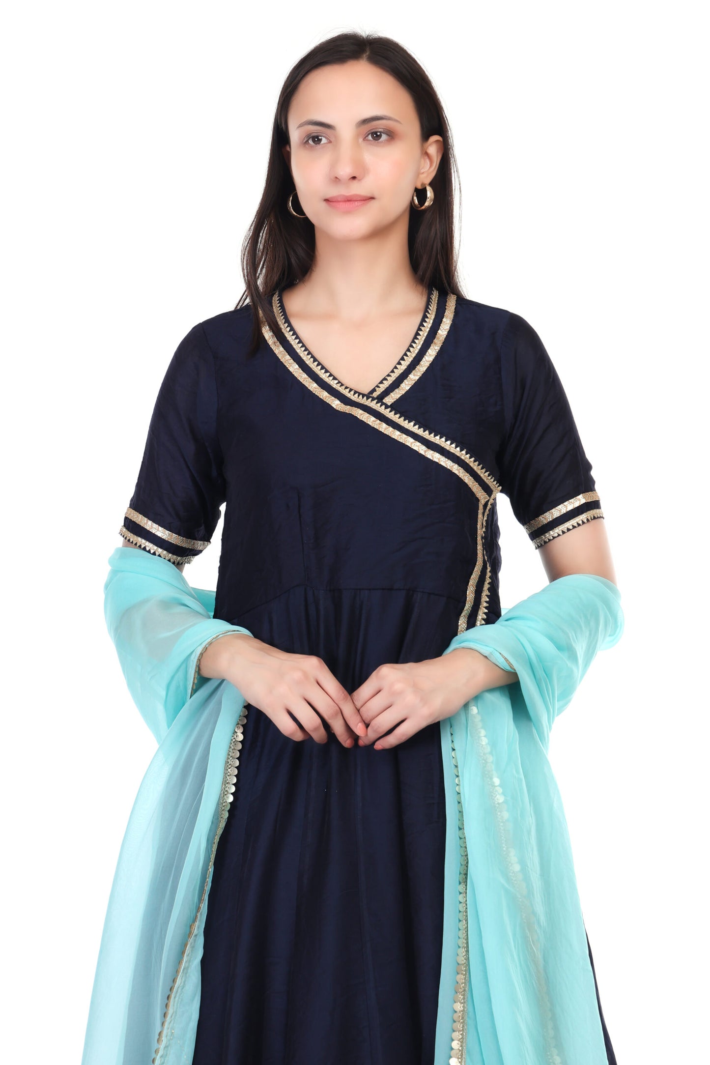 Chanderi silk anarkali set with orgenzza dupatta