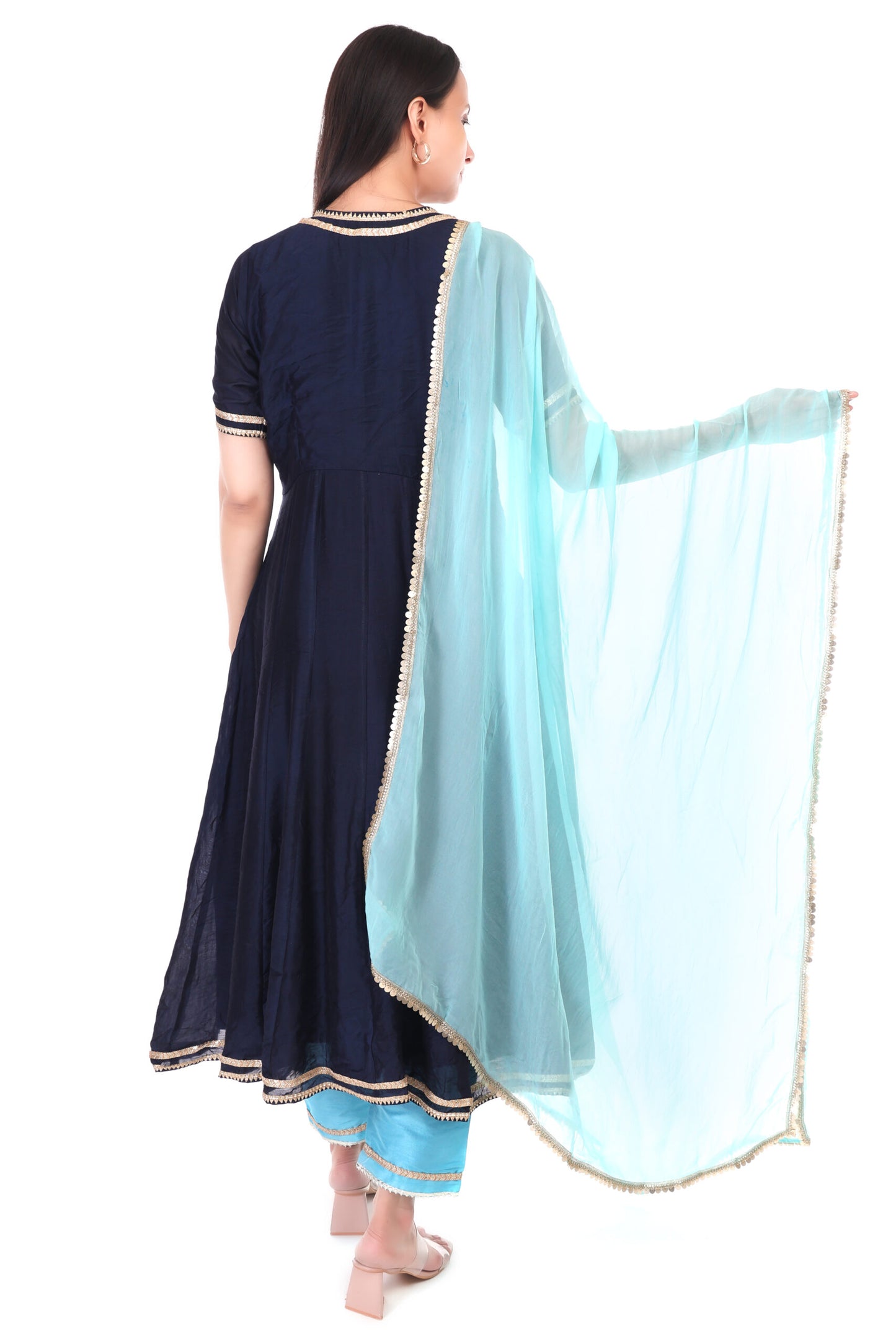 Chanderi silk anarkali set with orgenzza dupatta