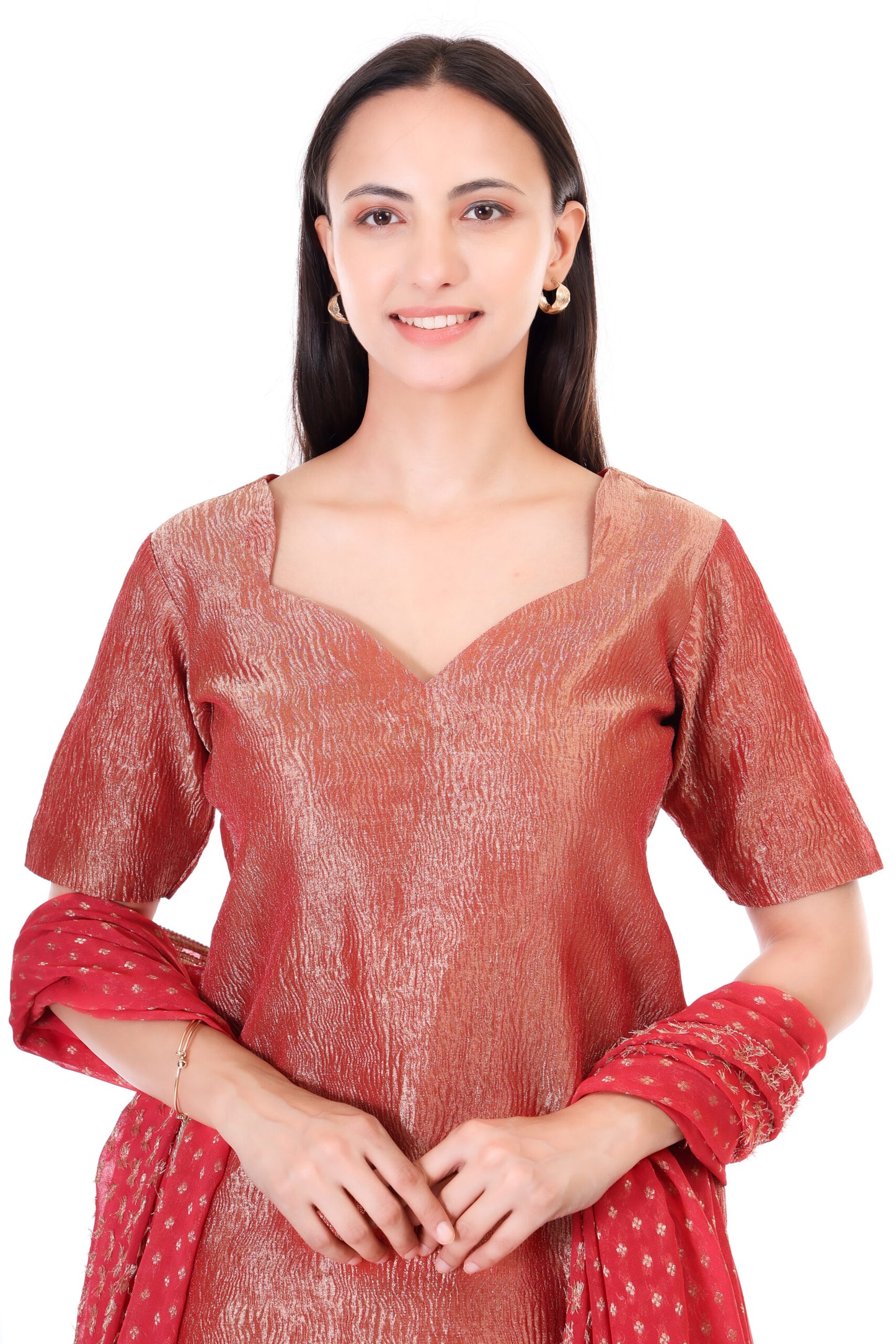 wrinkle tissue silk kurta with tafta silk sharara and georgette dupatta