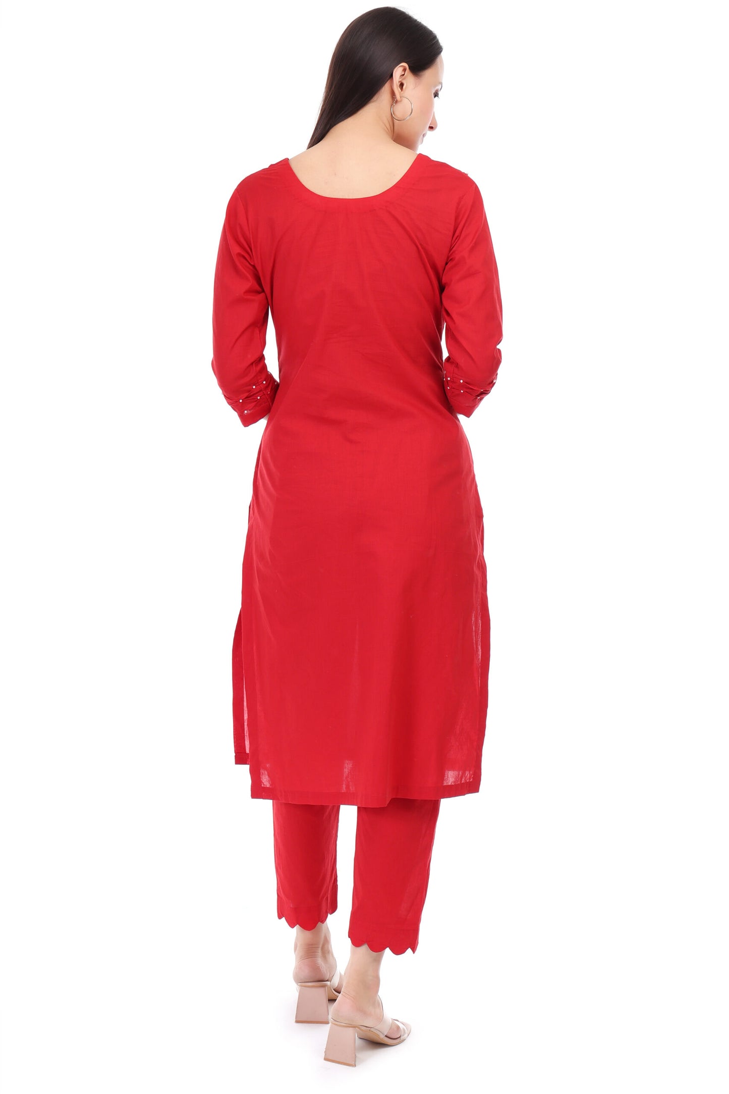 Cambric cotton kurta set with pearl embroidery