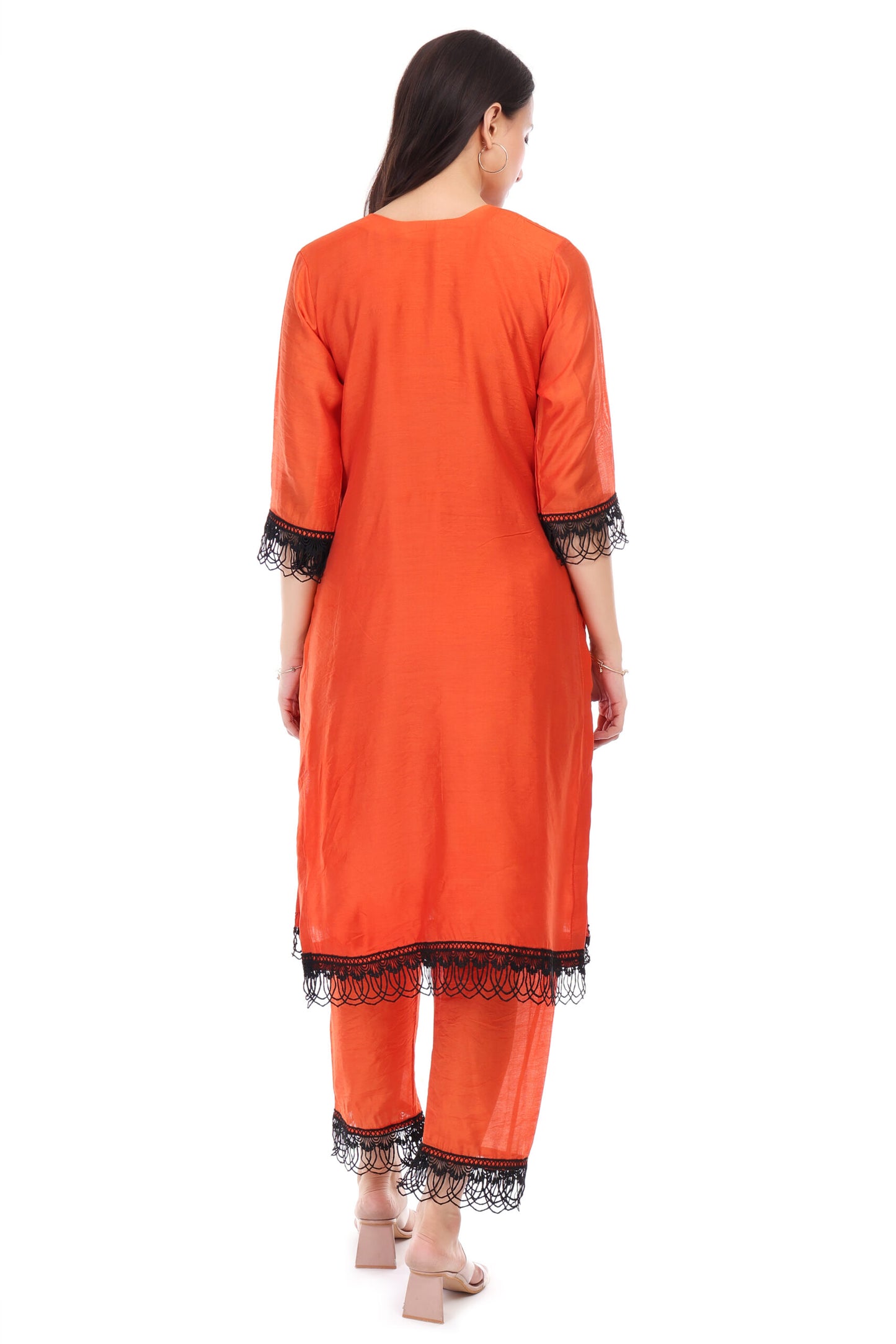 Chanderi kurta set with lace work
