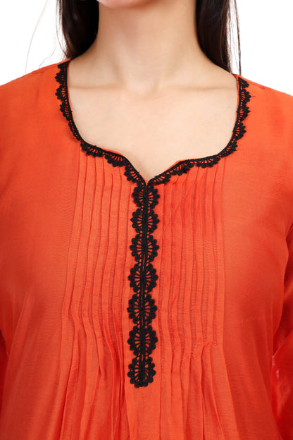 Chanderi kurta set with lace work