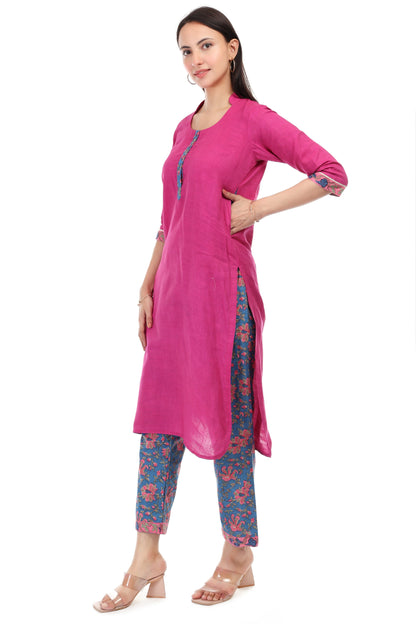 Cambric cotton kurta with handblock pant