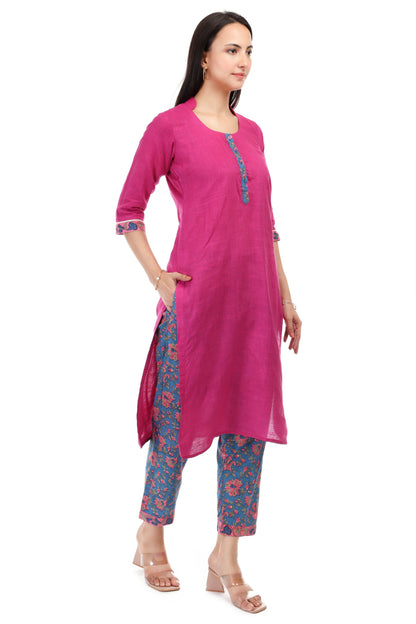 Cambric cotton kurta with handblock pant
