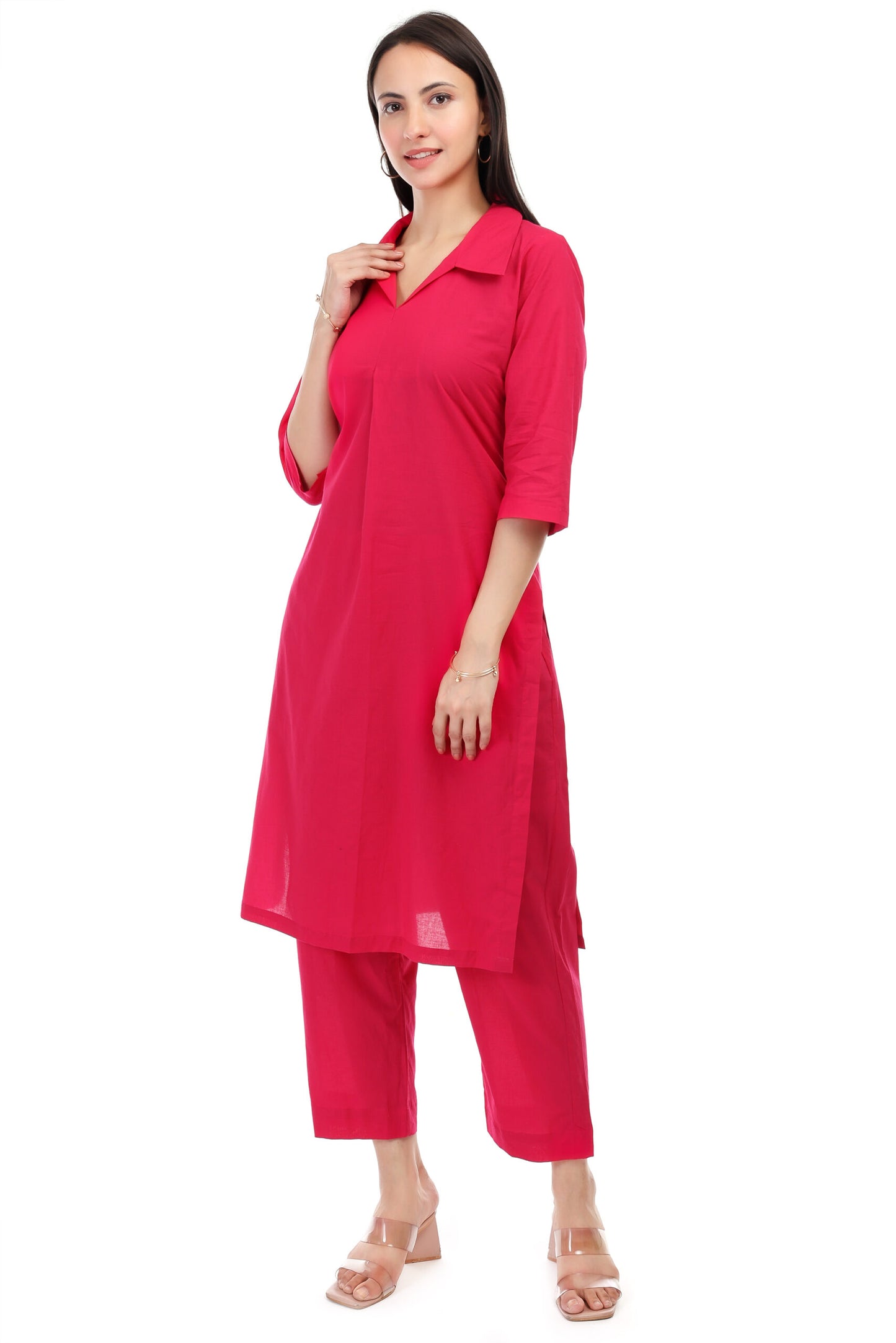 Magenta cambric cotton kurta set