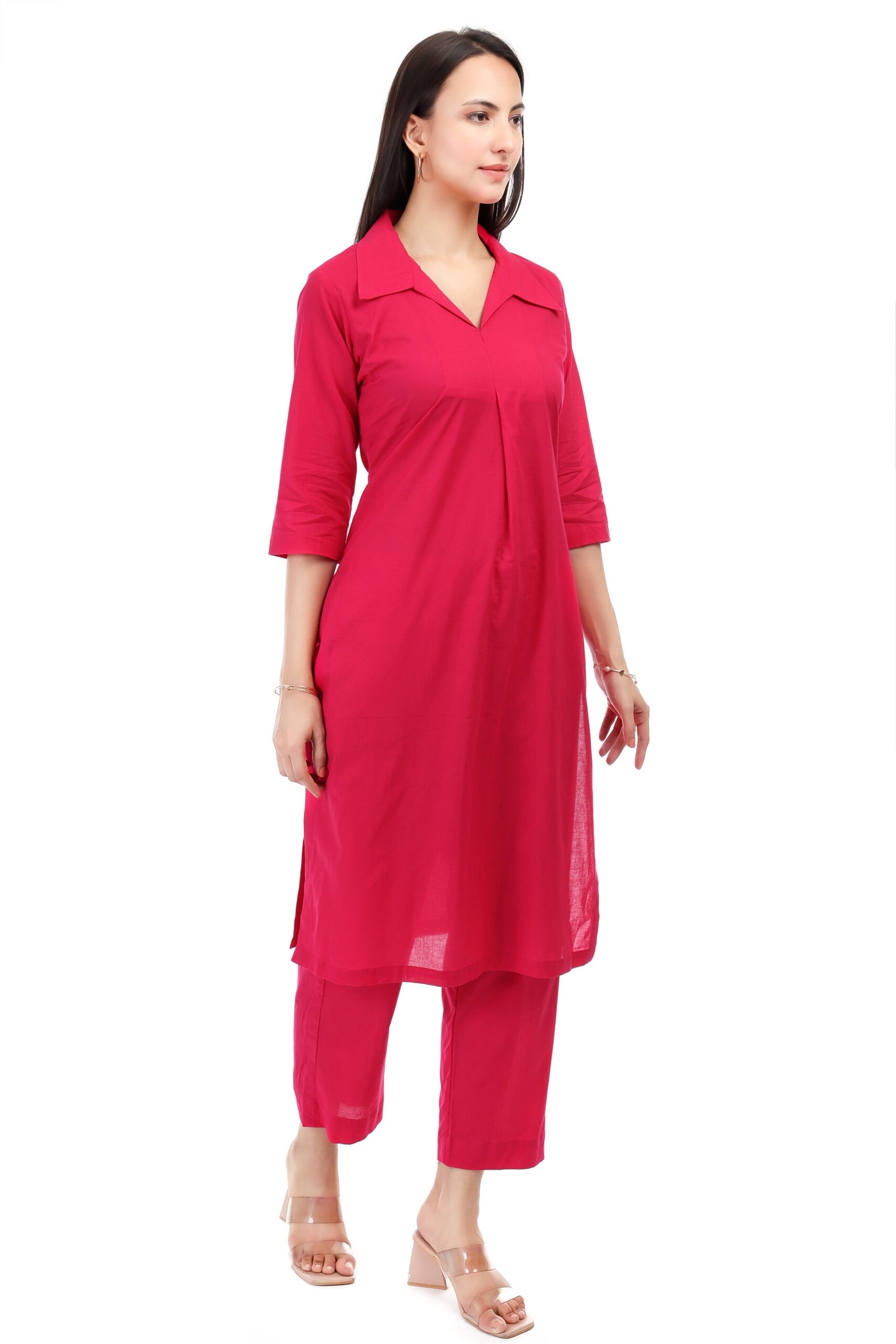 Magenta cambric cotton kurta set