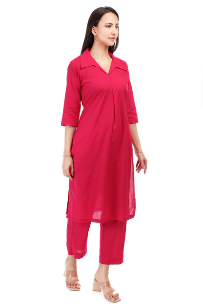 Magenta cambric cotton kurta set