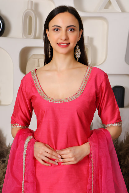 Silk Kurta with Velvet Sharara and Organza Dupatta