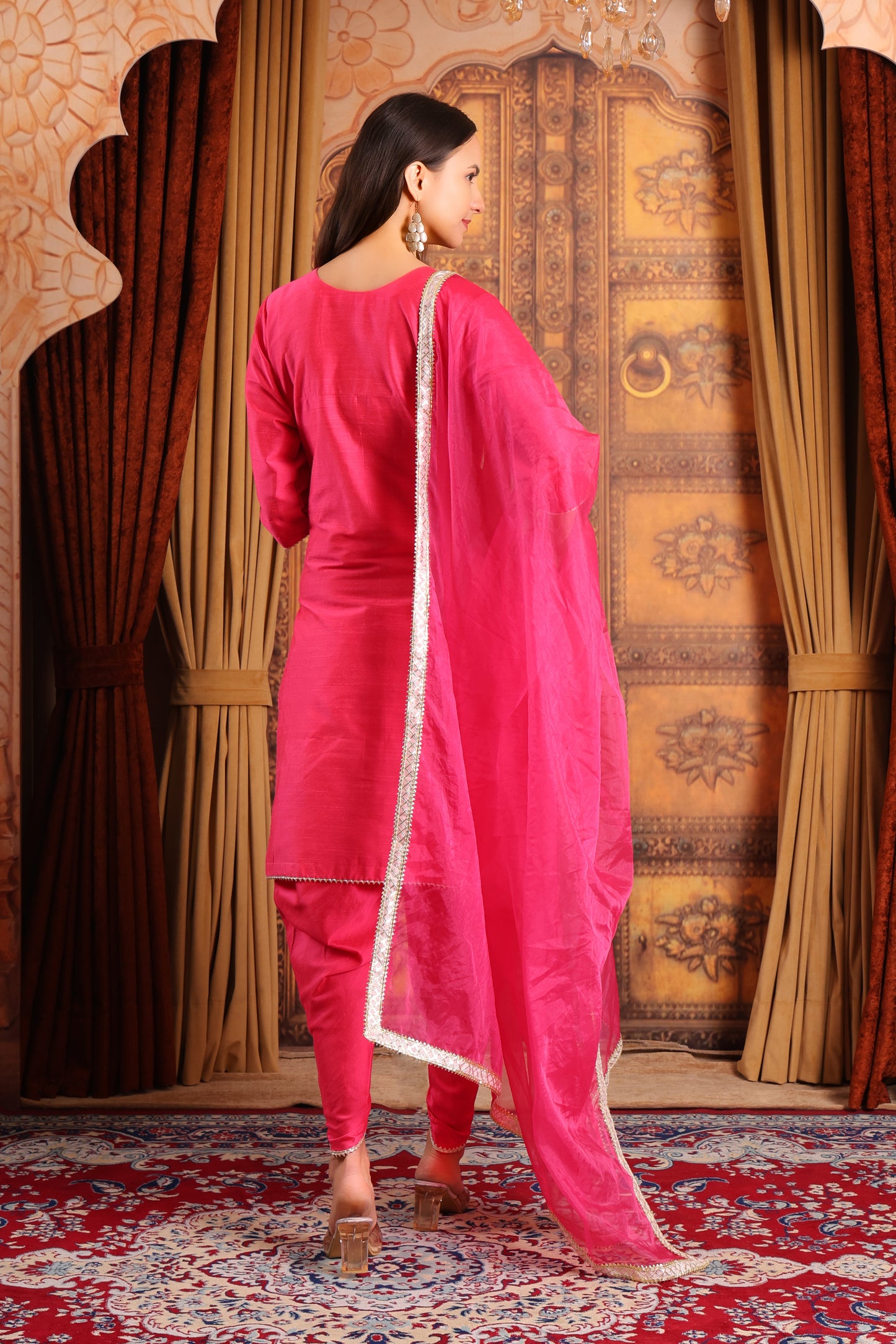Silk Kurta Dhoti Set with Organza Dupatta