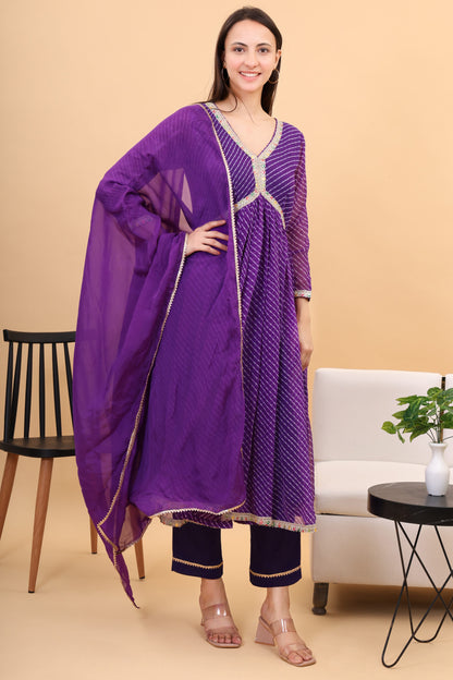 Georgette lehria anarkali set with orgenzza dupatta