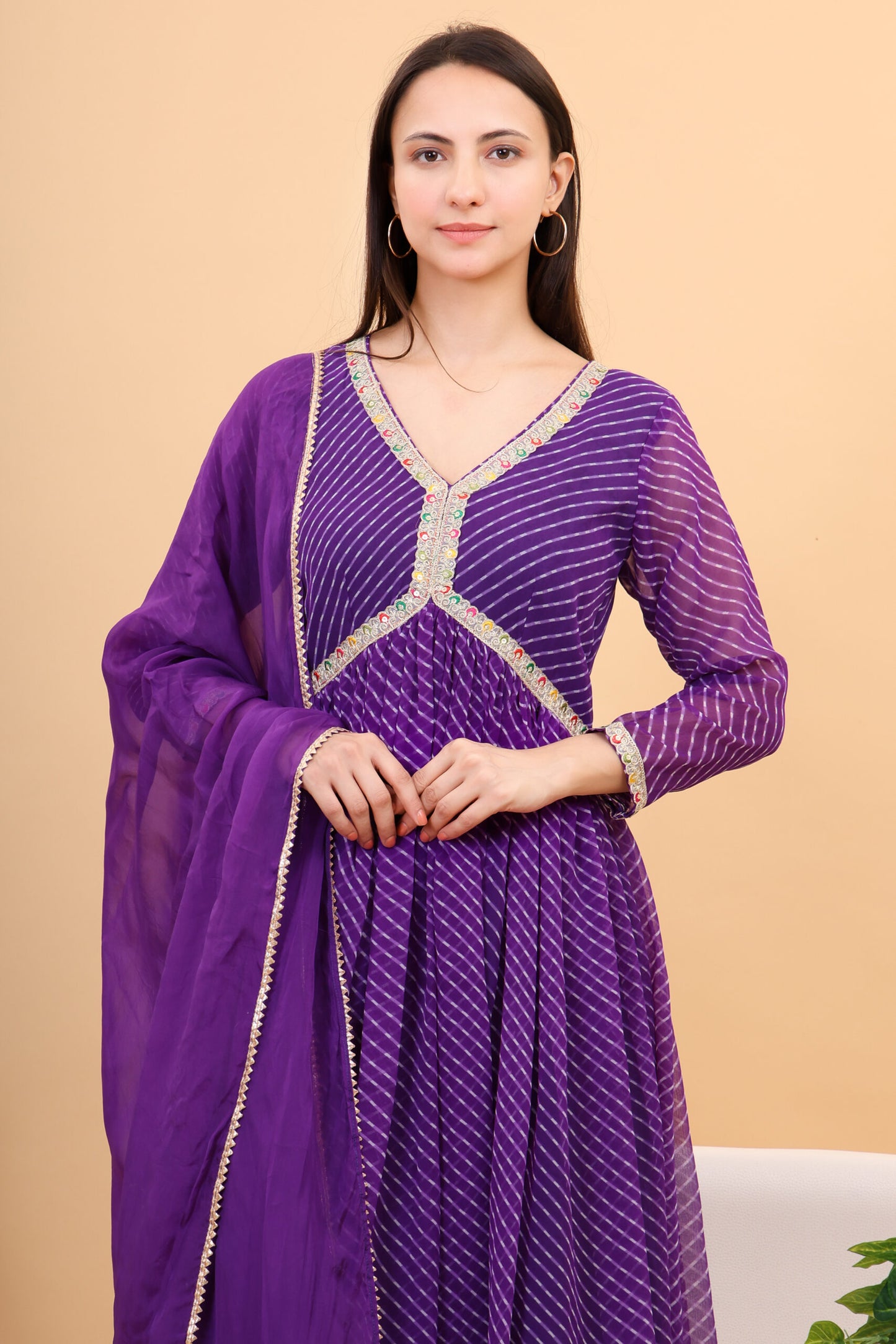 Georgette lehria anarkali set with orgenzza dupatta