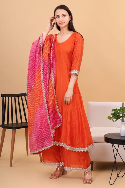 Chanderi silk Anarkali set with Kotadoria Dupatta