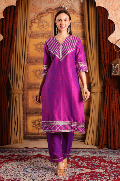 Raw Silk Kurta Set with Gotapatti Work