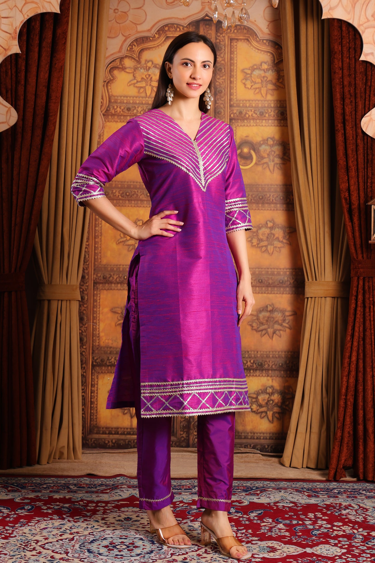 Raw Silk Kurta Set with Gotapatti Work