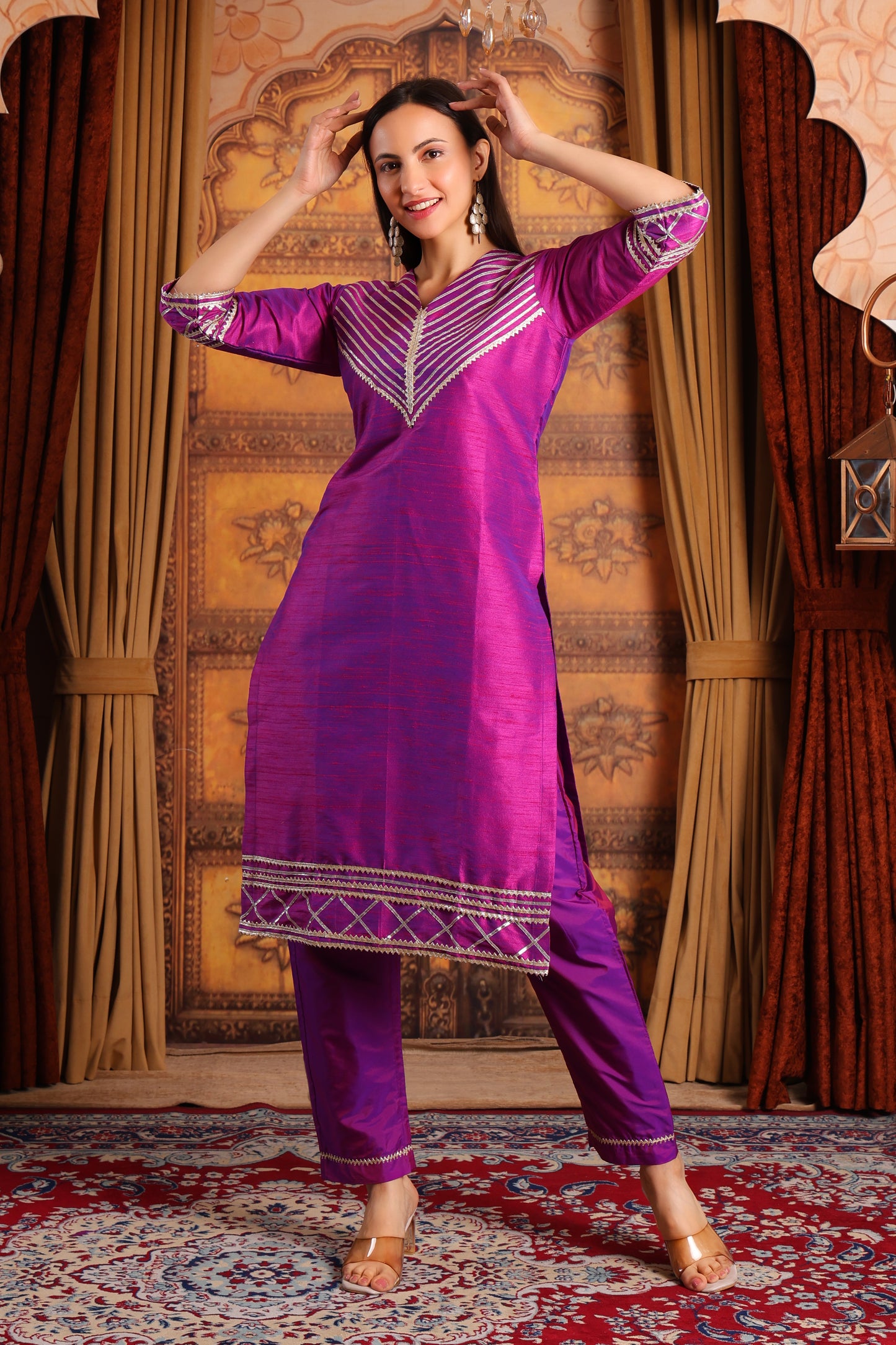 Raw Silk Kurta Set with Gotapatti Work