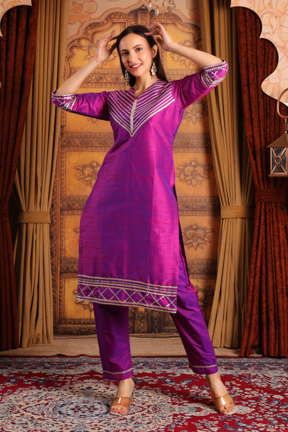 Raw Silk Kurta Set with Gotapatti Work