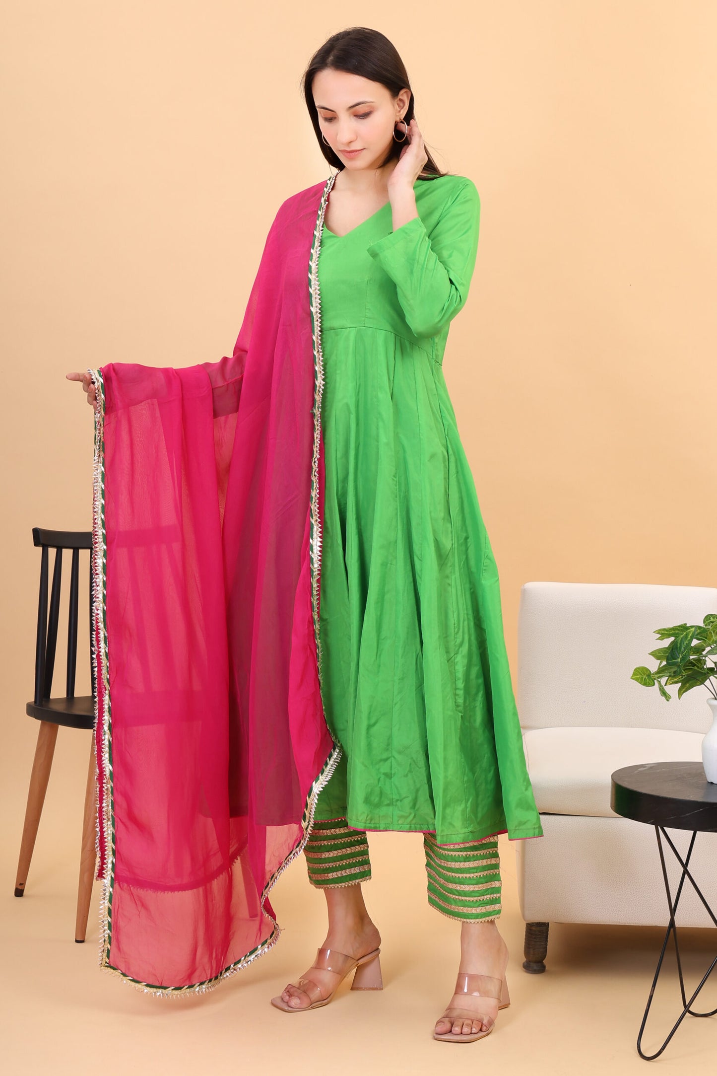 Silk anarkali set with orgenzza dupatta