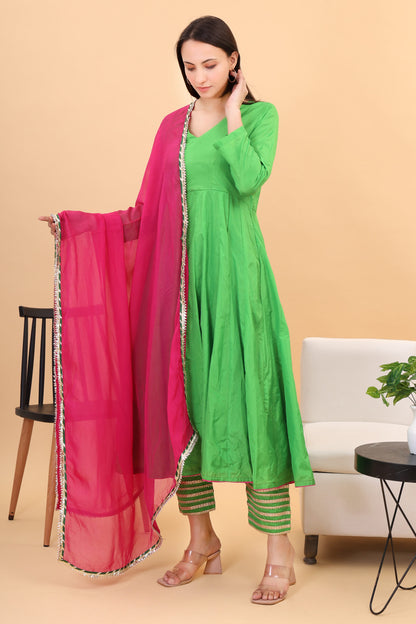 Silk anarkali set with orgenzza dupatta