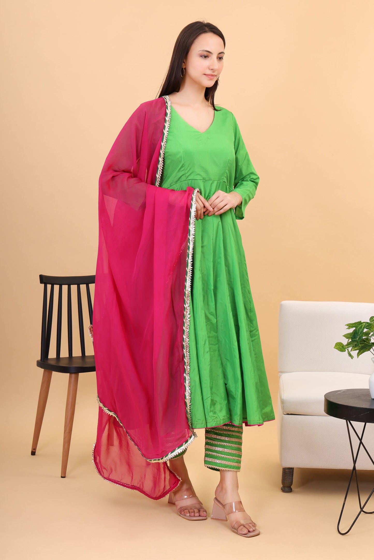 Silk anarkali set with orgenzza dupatta
