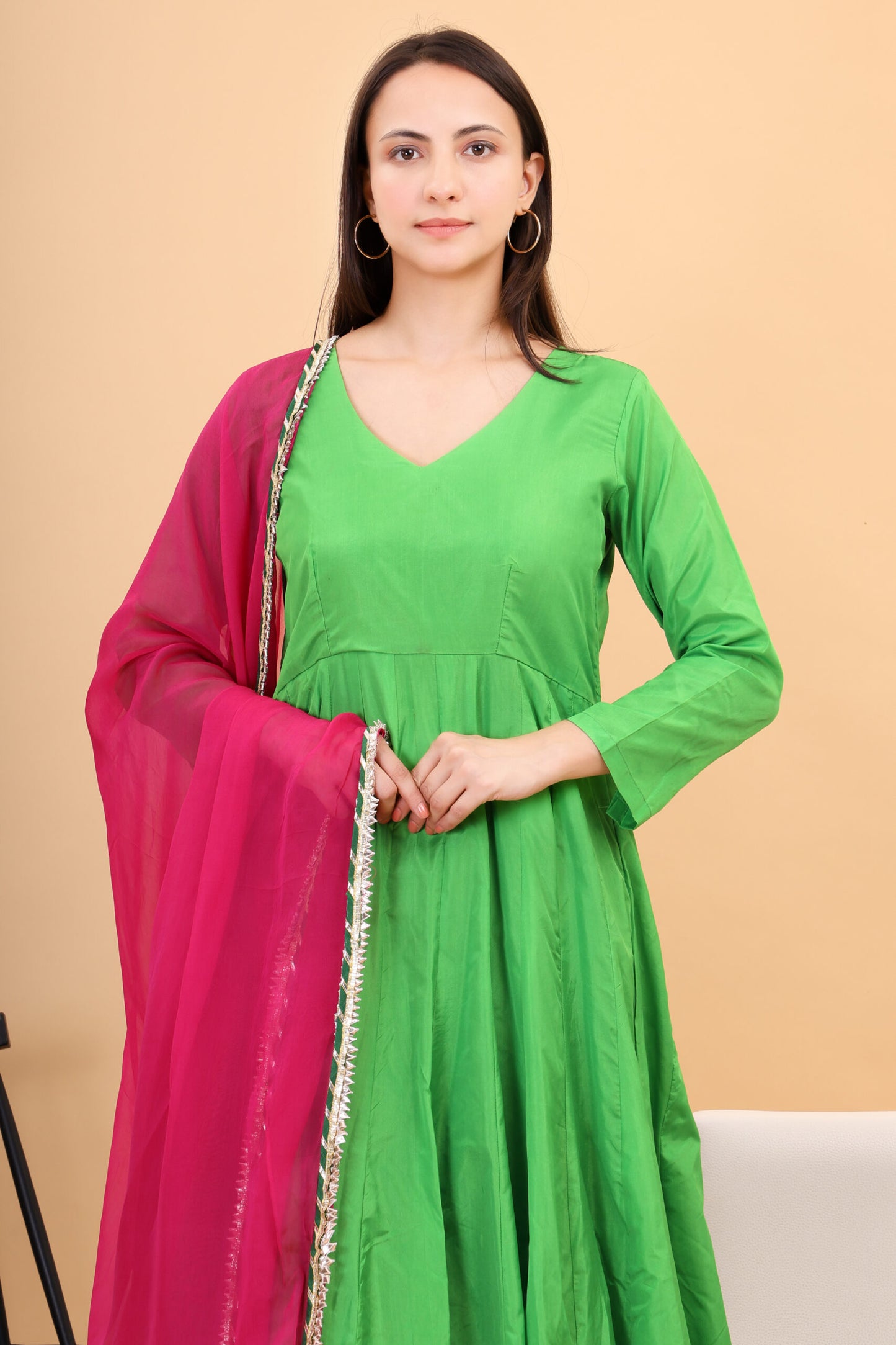 Silk anarkali set with orgenzza dupatta