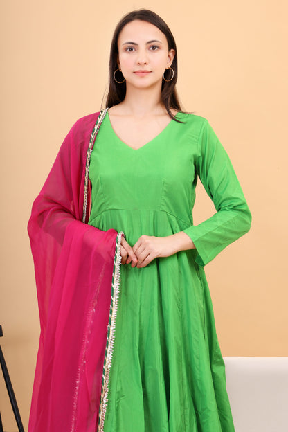 Silk anarkali set with orgenzza dupatta