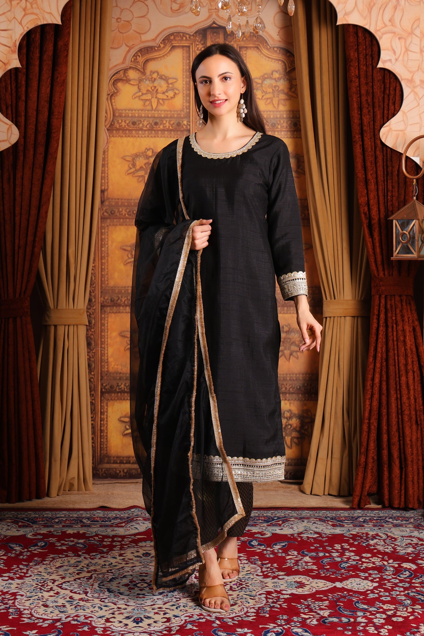 Silk Long Kurta Set with Tissue Silk Dupatta