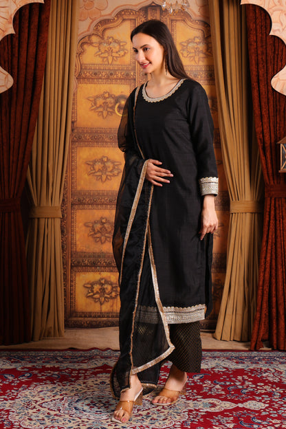 Silk Long Kurta Set with Tissue Silk Dupatta