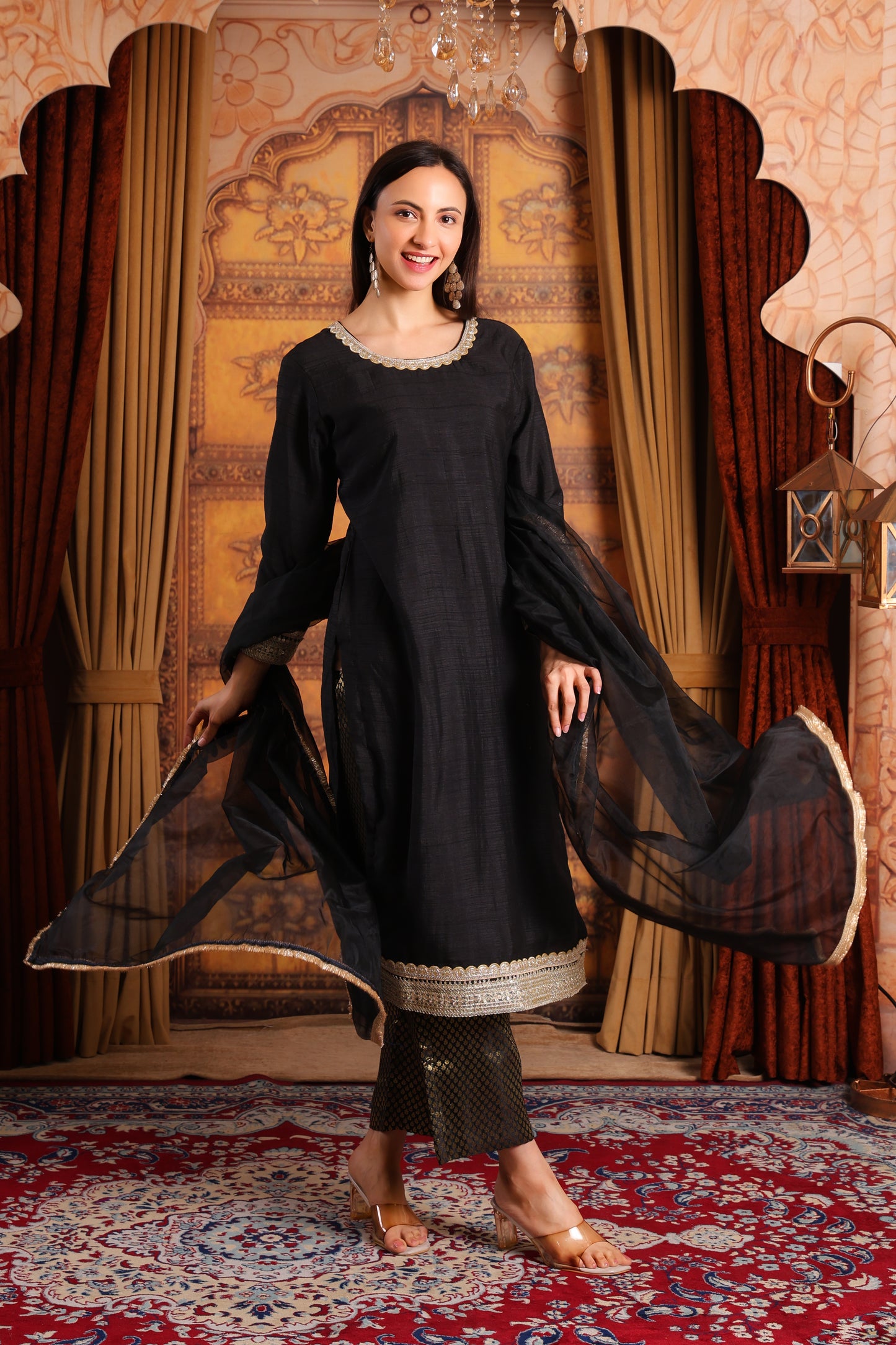 Silk Long Kurta Set with Tissue Silk Dupatta