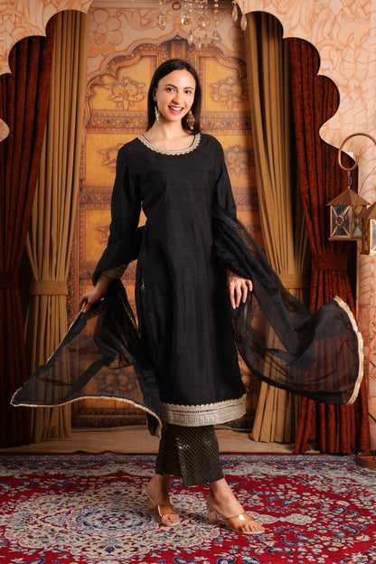 Silk Long Kurta Set with Tissue Silk Dupatta
