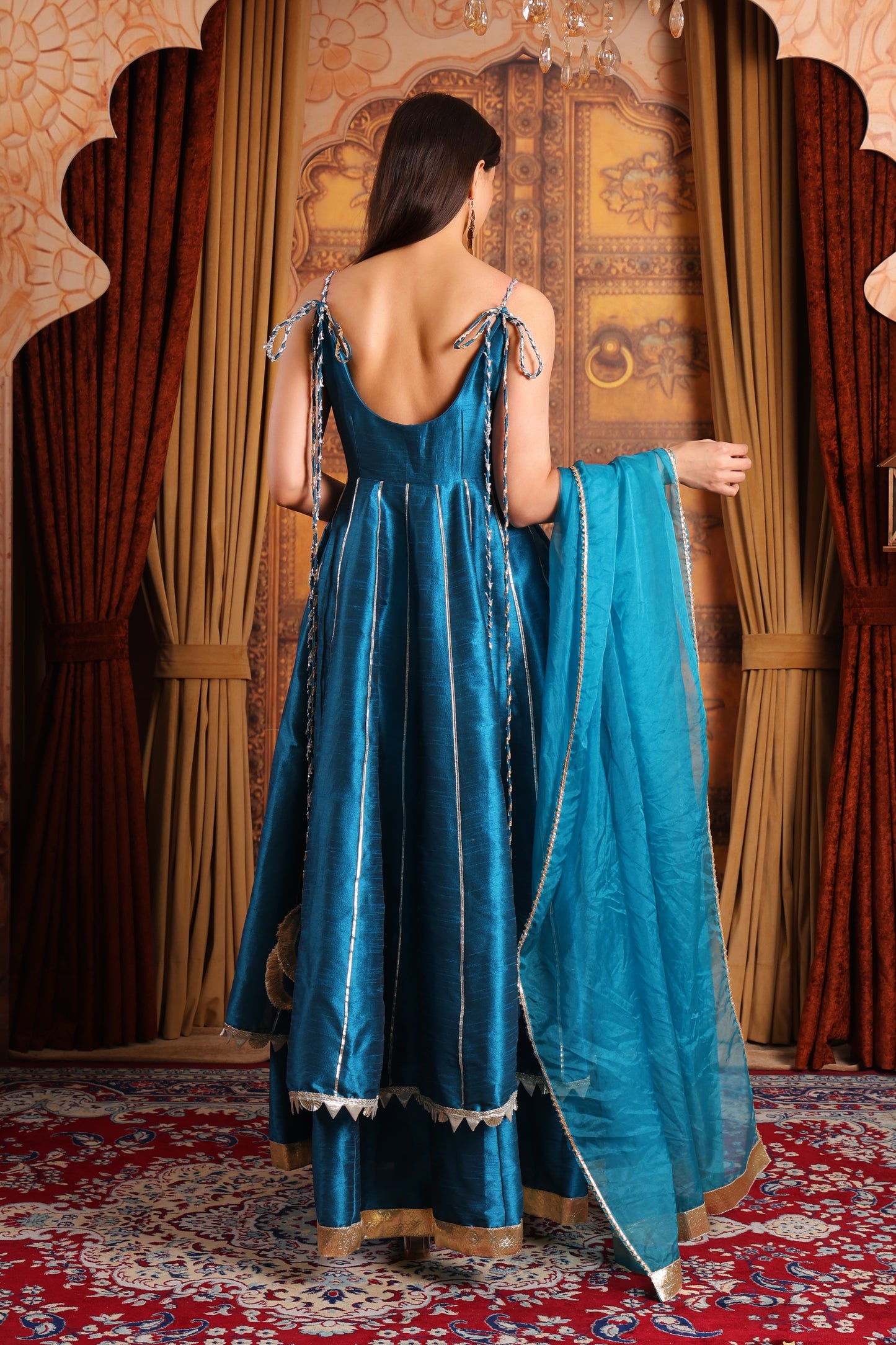 Double Layered Raw Silk Anarkali with Organza Dupatta