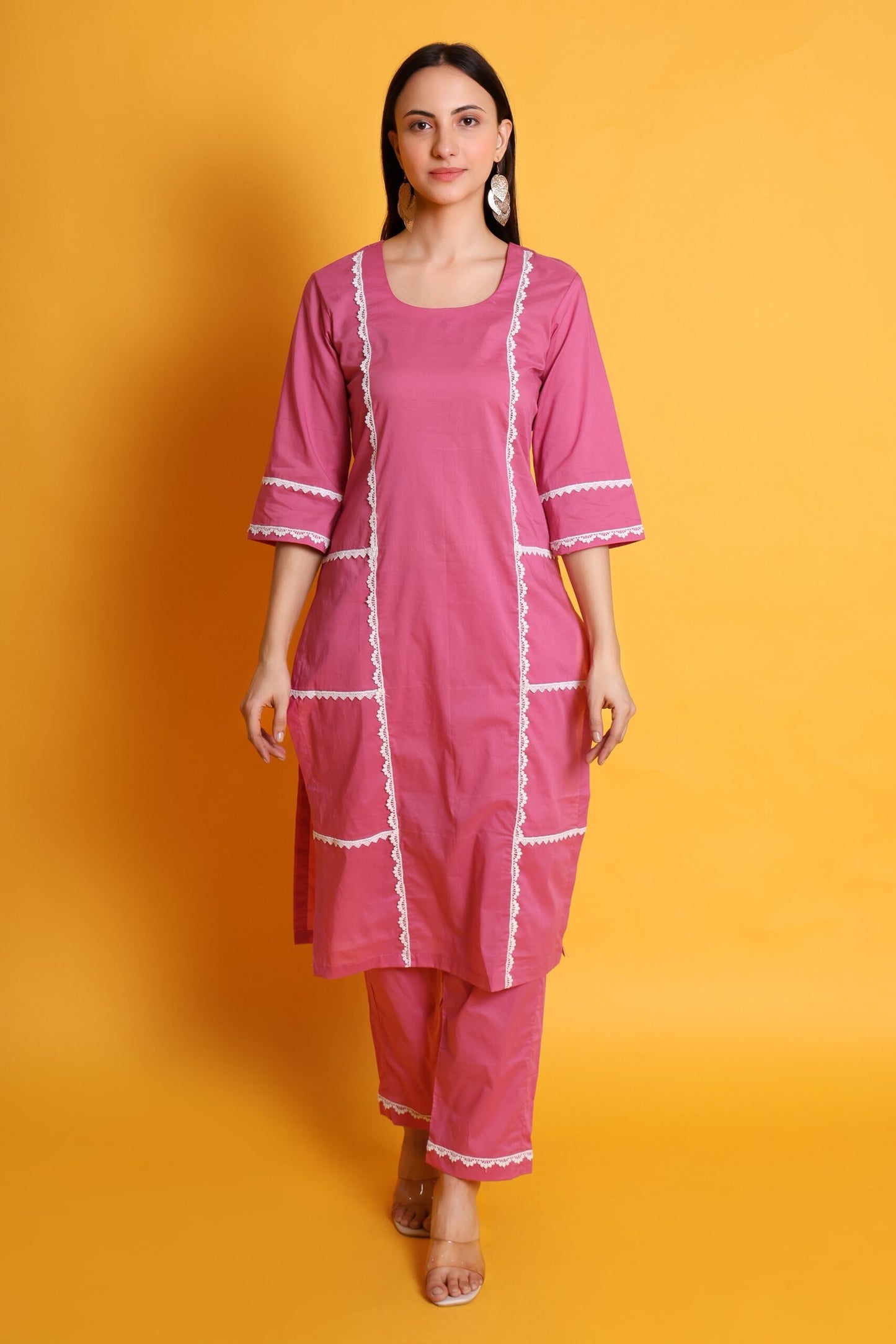 Pure Cotton Chicken Lace Work Kurta Set