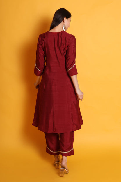 Satin Dupion Kurta Set with Lace Work