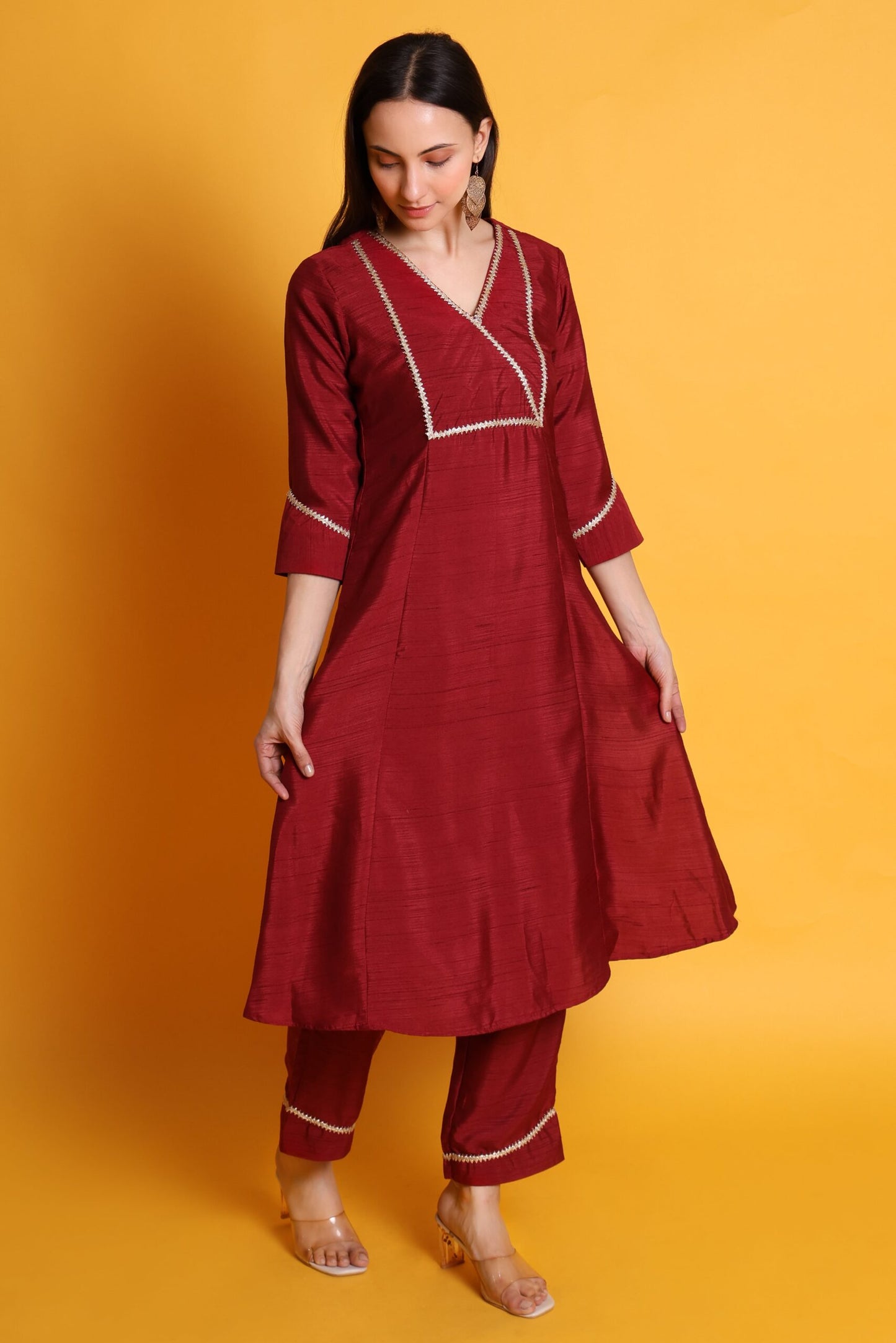 Satin Dupion Kurta Set with Lace Work
