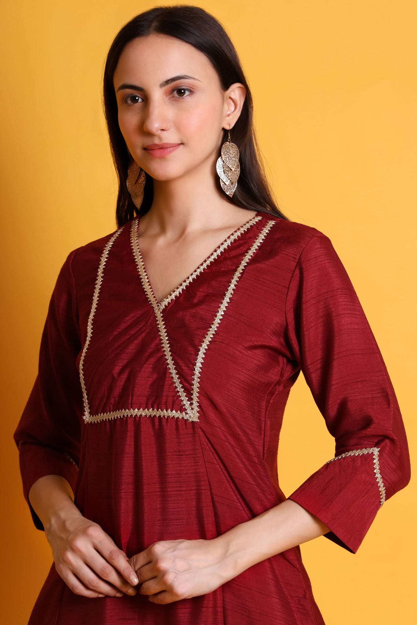 Satin Dupion Kurta Set with Lace Work