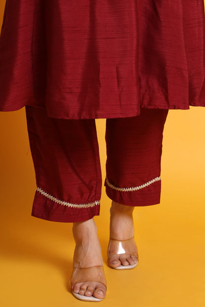 Satin Dupion Kurta Set with Lace Work