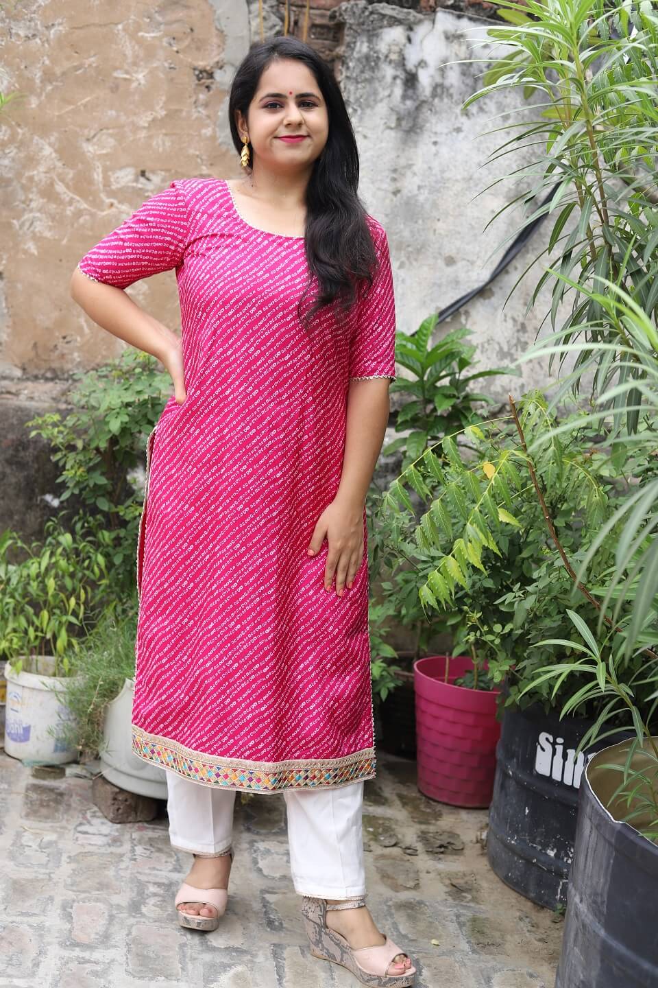 Magenta Upada Bandhani Kurta Set with dupatta